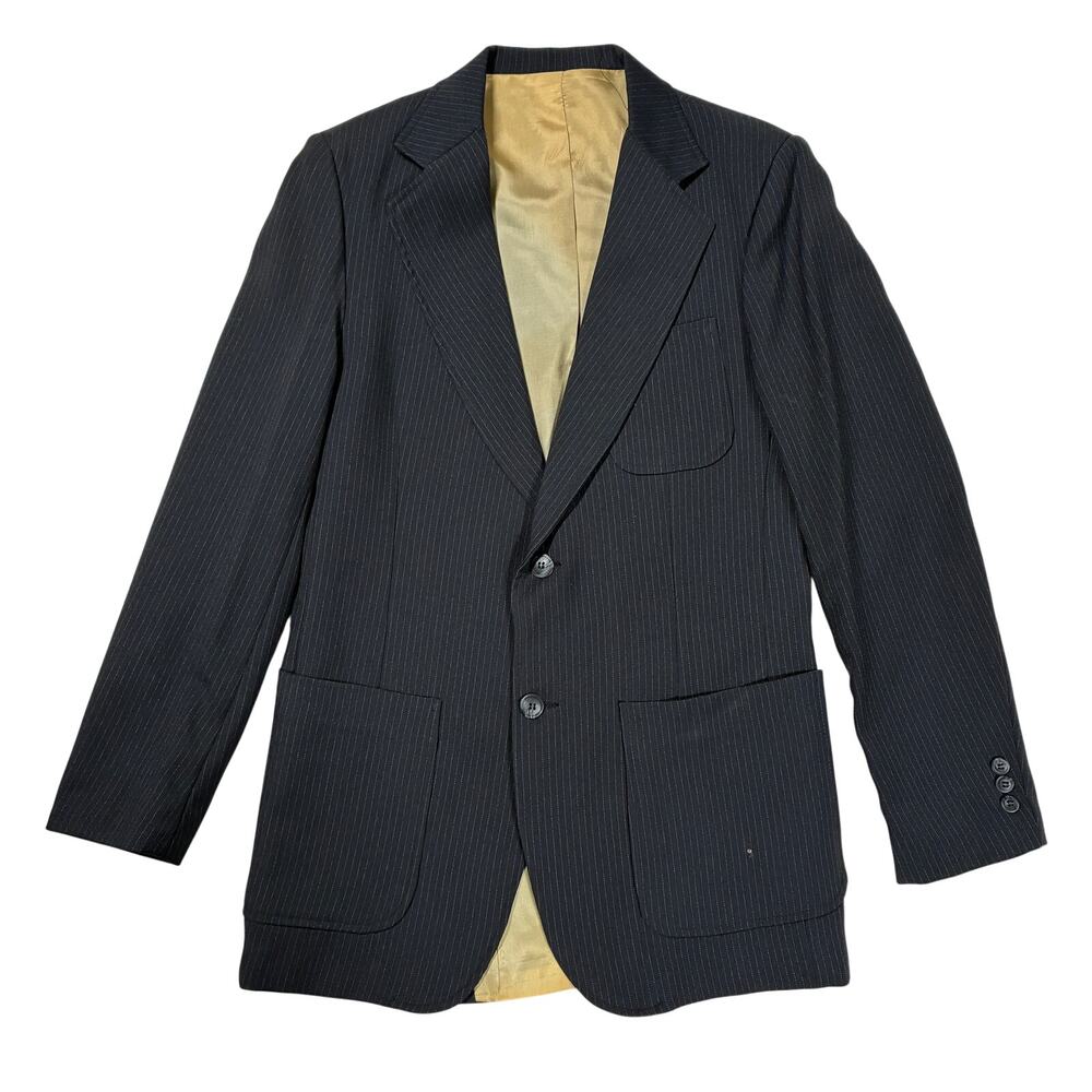 Vintage Angels Flight Sport Coat Mens 42L Black Pinstriped Two Button USA Blazer